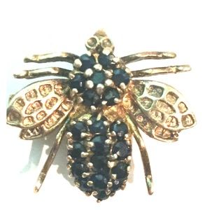 Gold Bee Brooch with sapphire body